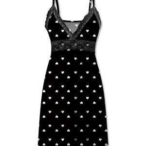 NWT ❤️🌟Host Pick🌟Jenize | Black & White Hearts Lace-Trim V-Neck Nightgown-